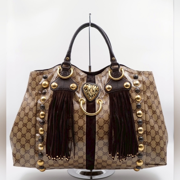 Gucci Handbags - CE16 💖 GUCCI GG Crystal Canvas Babouska Heart Stud Fringe Tote Bag